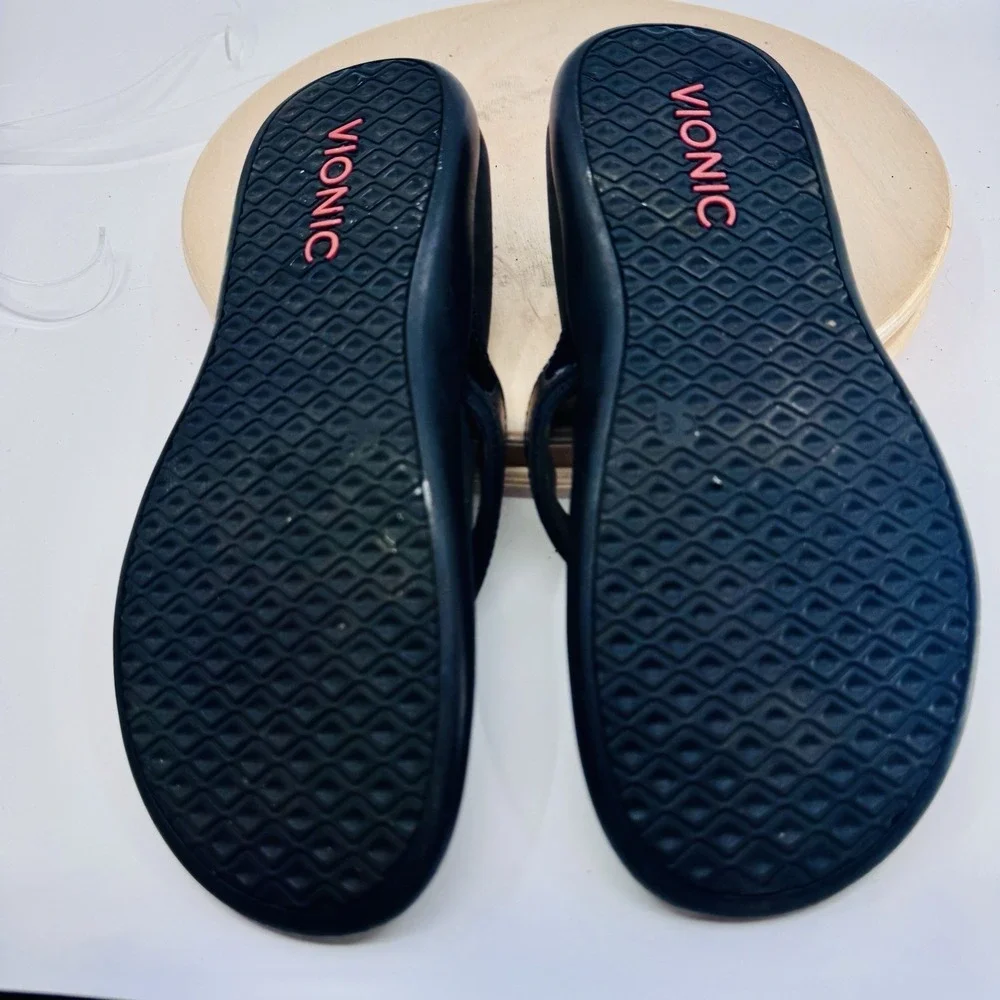 Vionic Tide Aloe Black Toe-Post Sandal Flip Flop Women's 6
